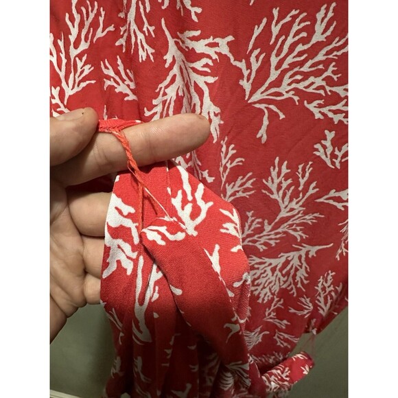 Michael Kor Coral Pink Print Sleeveless Shift Dress Size XL Front Tie Ruffled - Picture 4 of 5